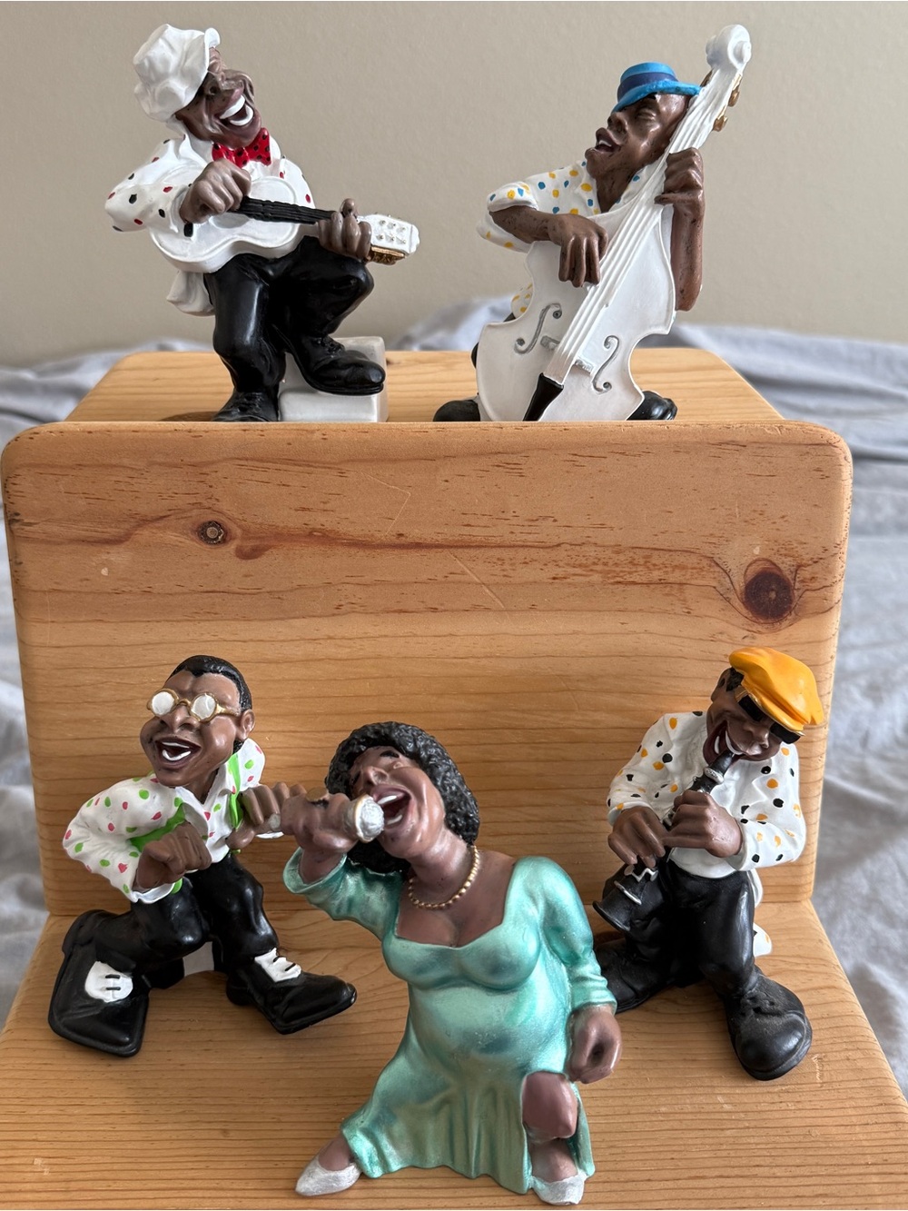 Vintage 90's New Orleans Singer and Jazz Band Set of 5 Black Americana Resin